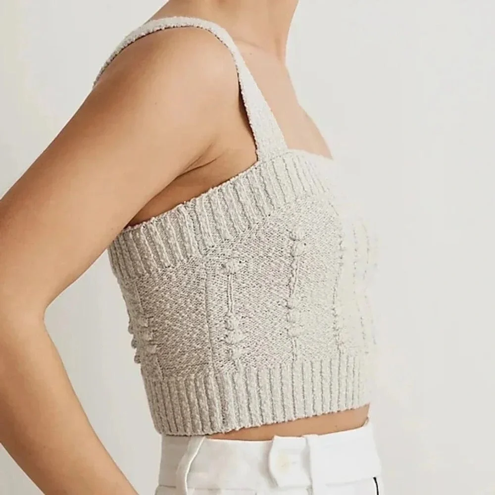 Madewell Cable Knit Tank Top Crop Sweater Light Gray Size‎ M NWT - Picture 9 of 10